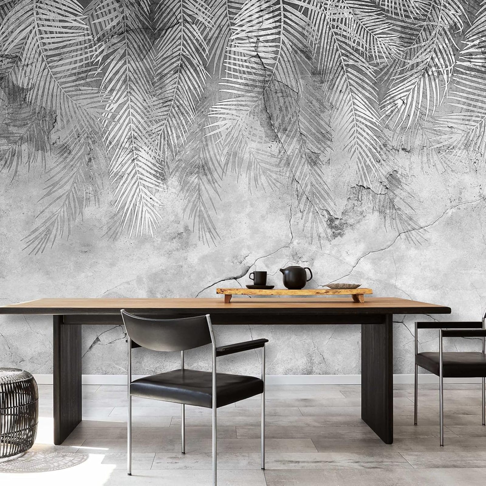 Kfjhgbdshhj 3D Mural Photo Mural-Wallpaper Leaves - For Living Room Bedroom - 3D Effect - Grey Concrete,350Cmx256cm Poster - Wall Sticker - Frameless Picture