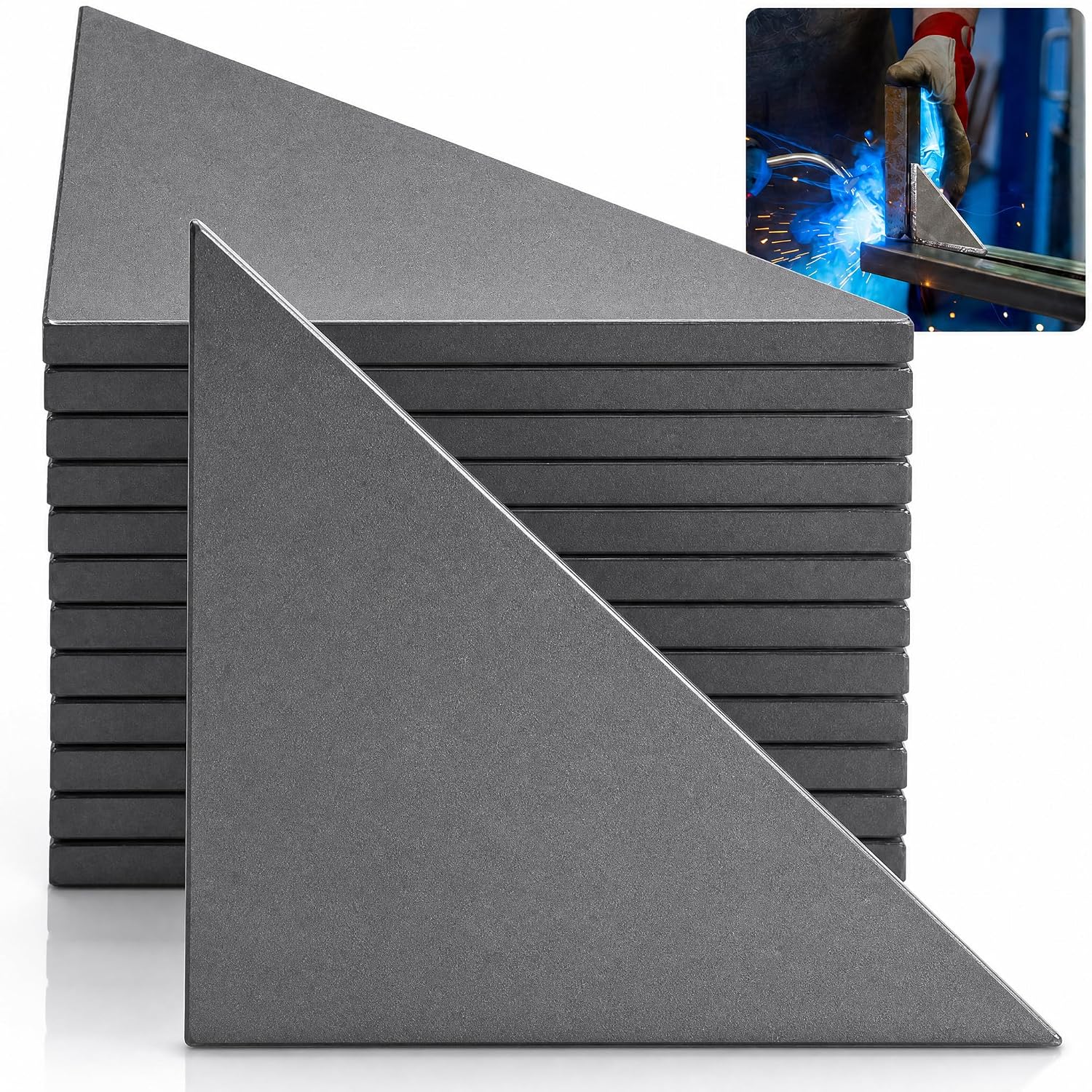 10 Pack 3" x 3" x 1/4" Steel Gusset Plate, Weldable Paintable Carbon Mild Steel Plate, Heavy Duty Gusset Base for Structural Joint Support, Industrial, DIY Projects