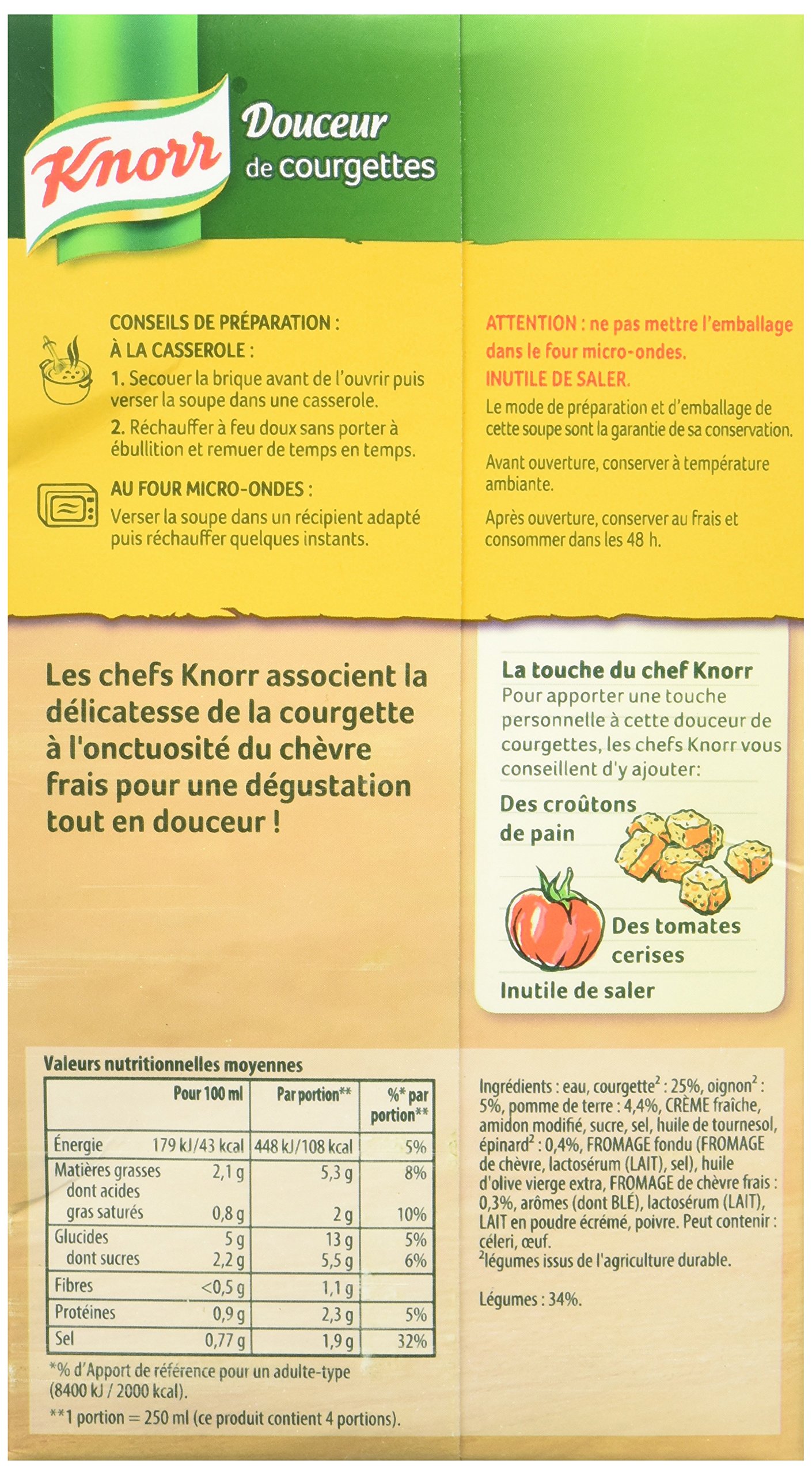 Knorr Soupe Douceur de Courgettes au Chèvre Frais 1 L - Lot de 4