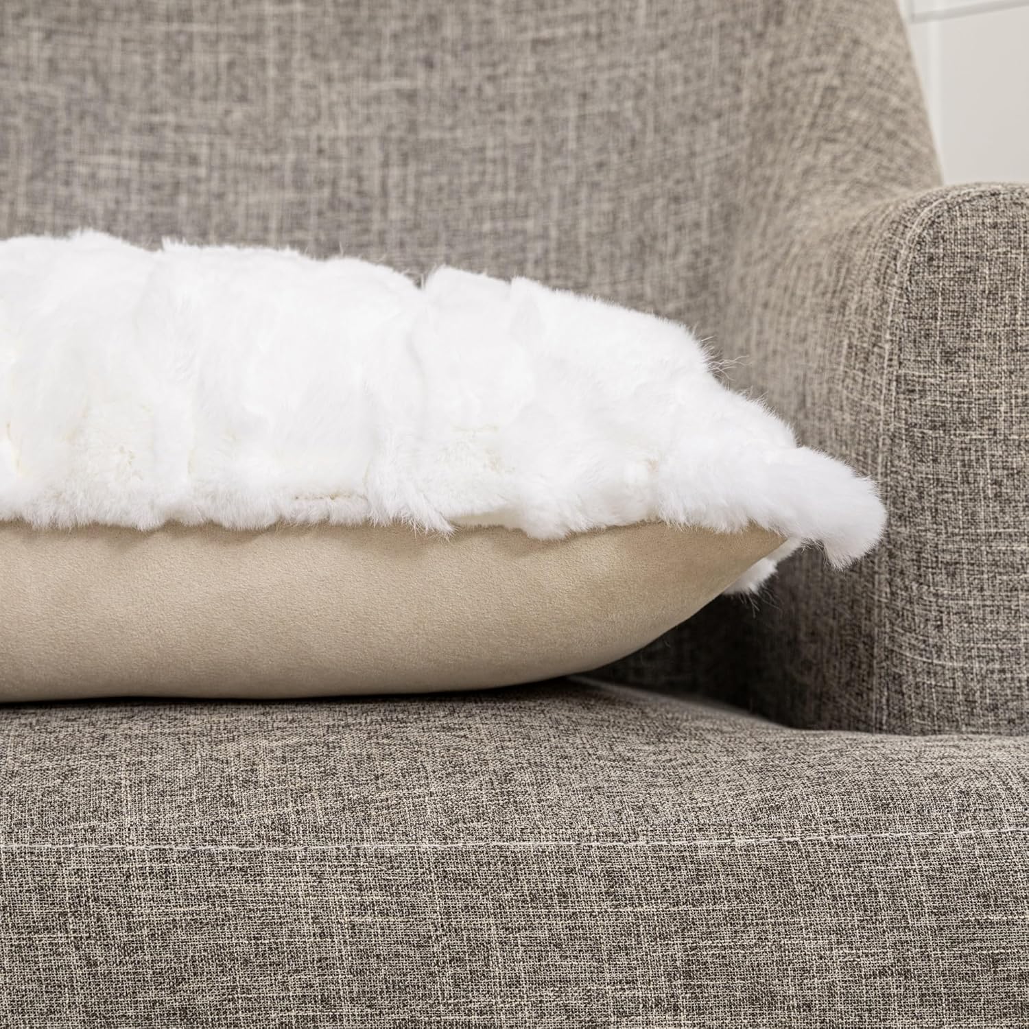 Rex Rabbit Fur Throw Pillow Covers Soft Decorative Fluffy Luxury Animal Skin Fur Lumbar Pillow Cushion Cover Case with Hidden Zipper for Sofa, Bedroom, Living Room Home White, 20x20 Inch - Image 6