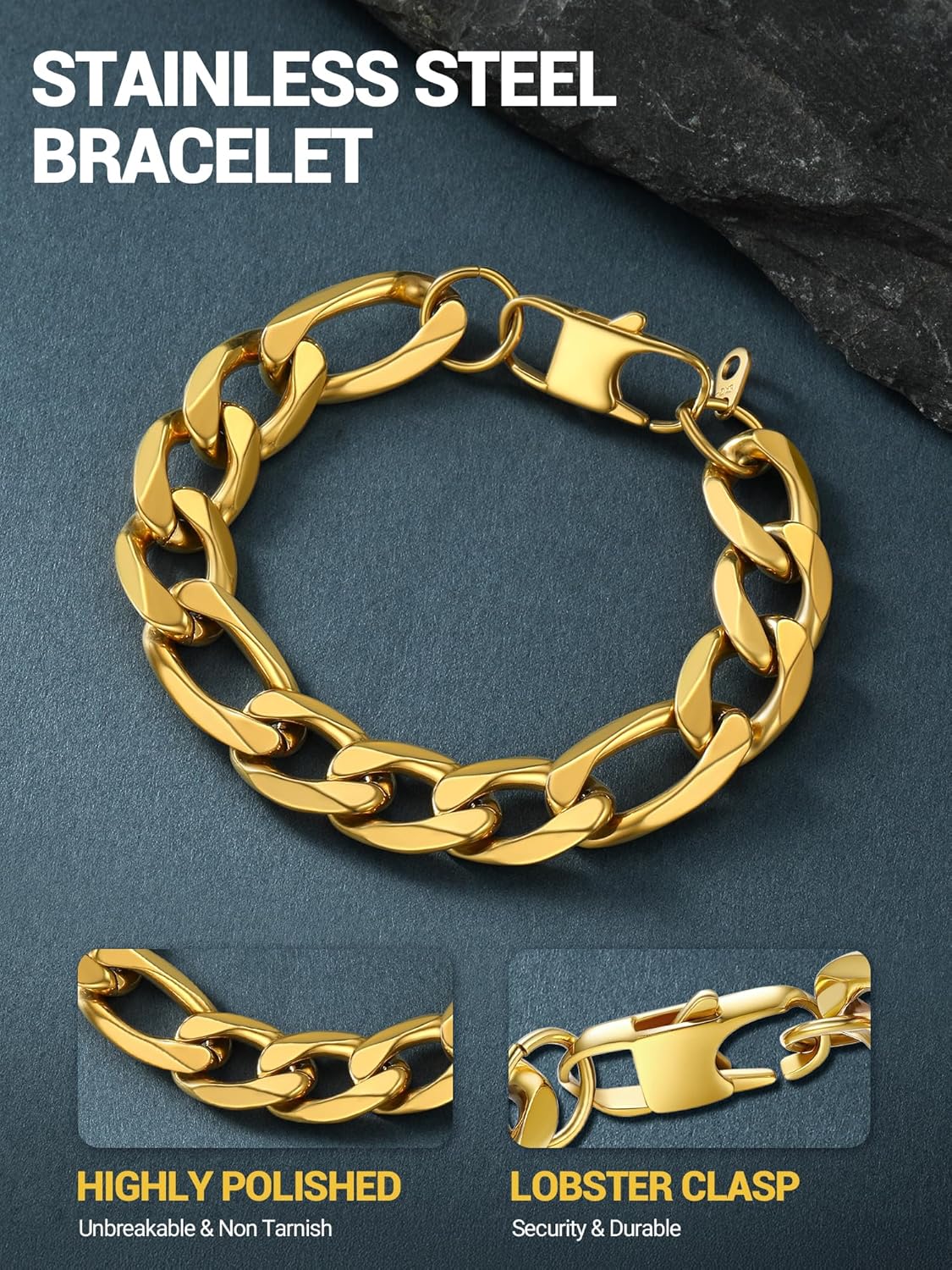PROSTEEL 316L Stainless Steel Bracelet For Men, Stylish Figaro Chain, Hypoallergenic Jewelry, Black/Gold/Silver Tone, W:6mm-13mm, L:7.5"/8.3", Come with Box