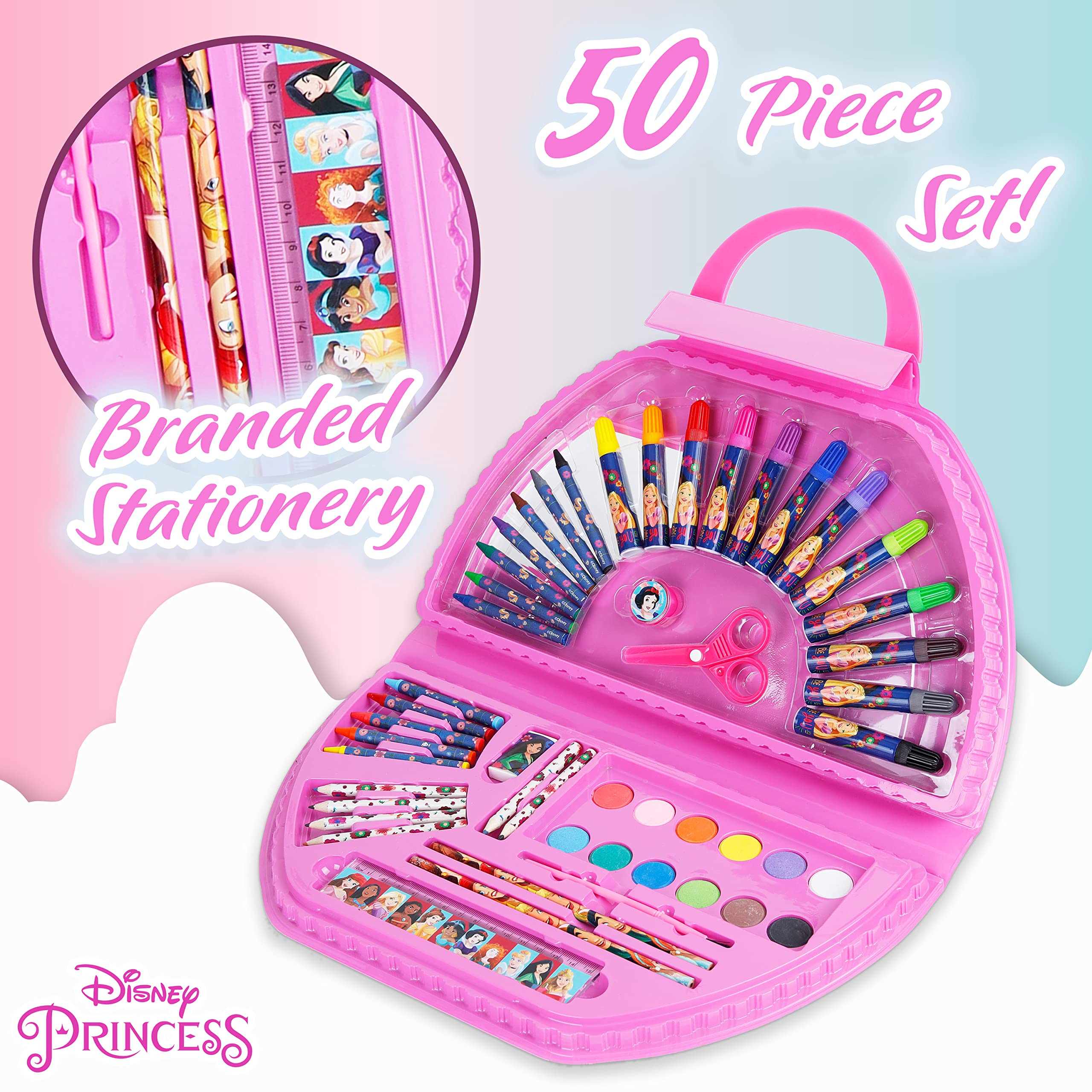 Disney Valigetta Colori da Bambina Principesse Frozen 50 pzs (Rosa Princess)
