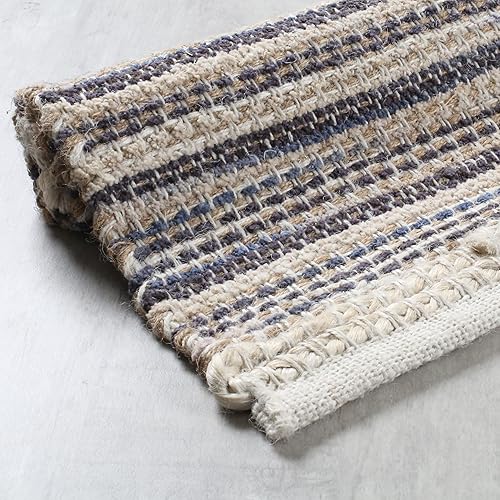 Vista 5 de Hausattire Juego de 4 manteles individuales tejidos - Azul, manteles individuales de yute boho rectangulares para mesa de cocina, mesa de comedor