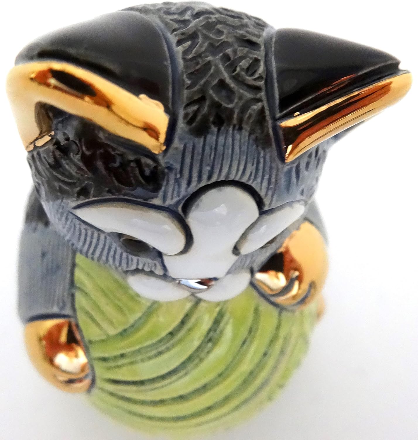 De Rosa Handmade Sculpted Ceramic Gray Striped Kitten w/Yarn Ball Family Collection