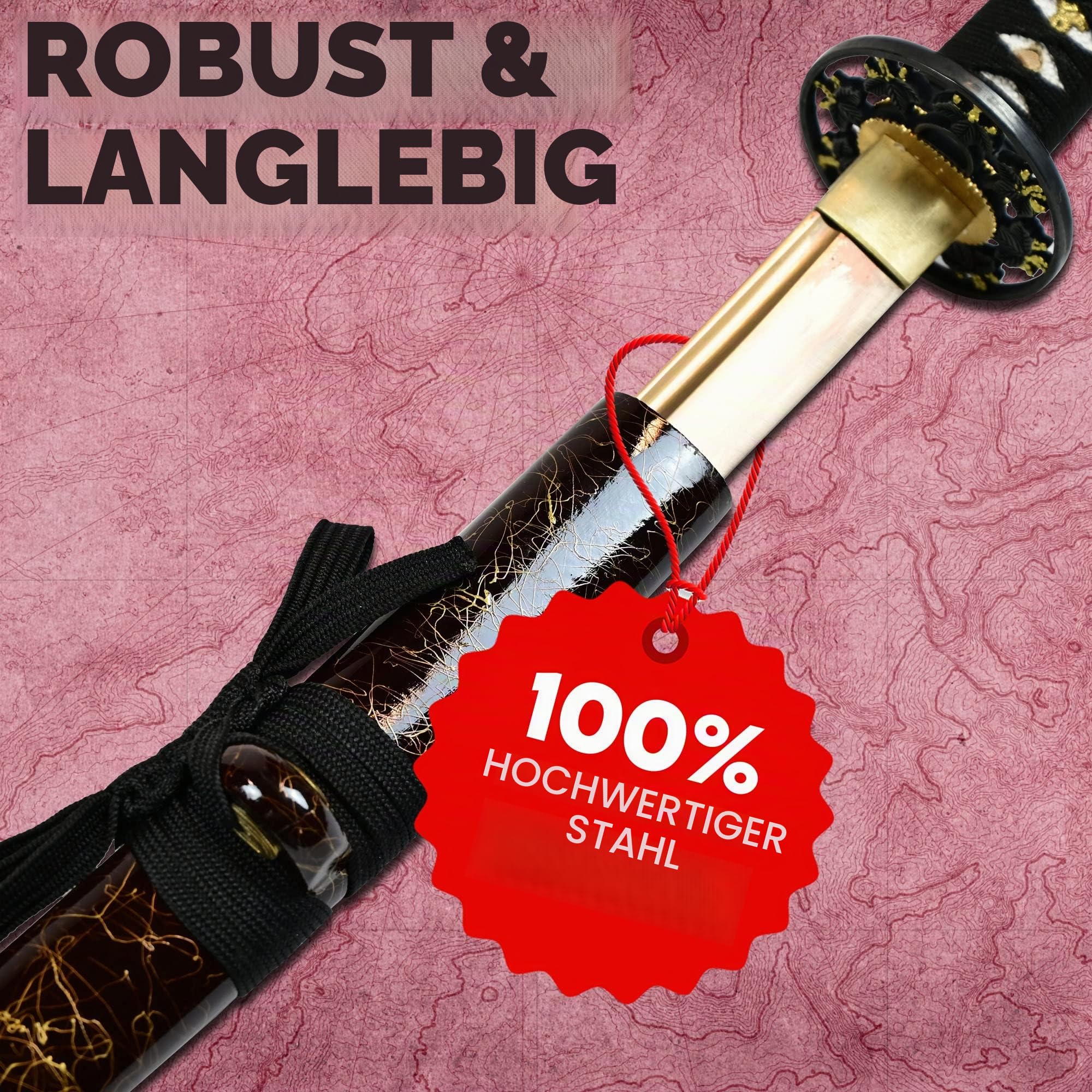 Swords and more Leaf Katana – Japanisches Schwert, Samurai Schwerter scharf echt, Handgeschmiedetes Carbon Stahl Katana mit Scheide 102 cm, Katana Schwert für Übungen und Samurai Deko