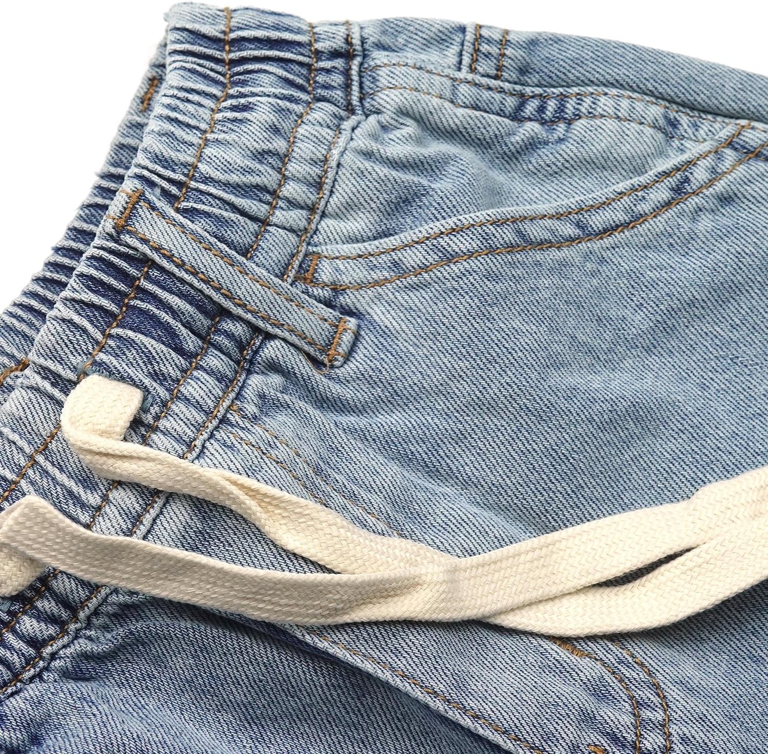 KIDSCOOL SPACE Children's Denim Shorts,Ribbed Elastic Waistband with Strings Summer Jeans Half Pants - Image 4