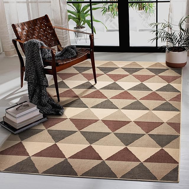 HomeArt Living Room RUG - Short Pile, Bordered, Soft, Area Carpet for Bedroom & Home Decoration, Triangle Pattern Rugs, Modern, Small to Extra large (Brown/Cacao, 80 x 150 cm)