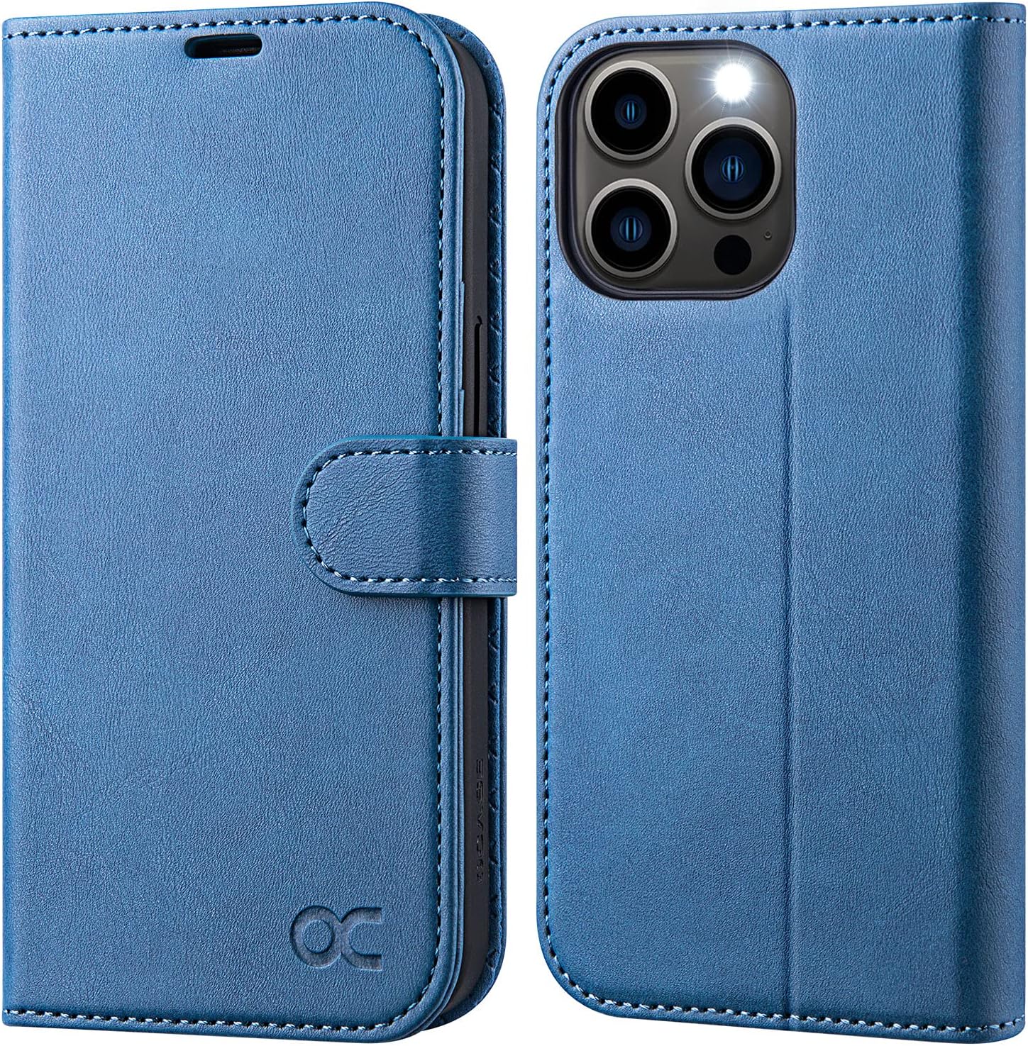 OCASE Compatible with iPhone 13 Pro Wallet Case, PU Leather Flip Case with Card Holders RFID Blocking Stand [Shockproof TPU Inner Shell] Phone Cover 6.1 Inch 2021 (Light Blue)