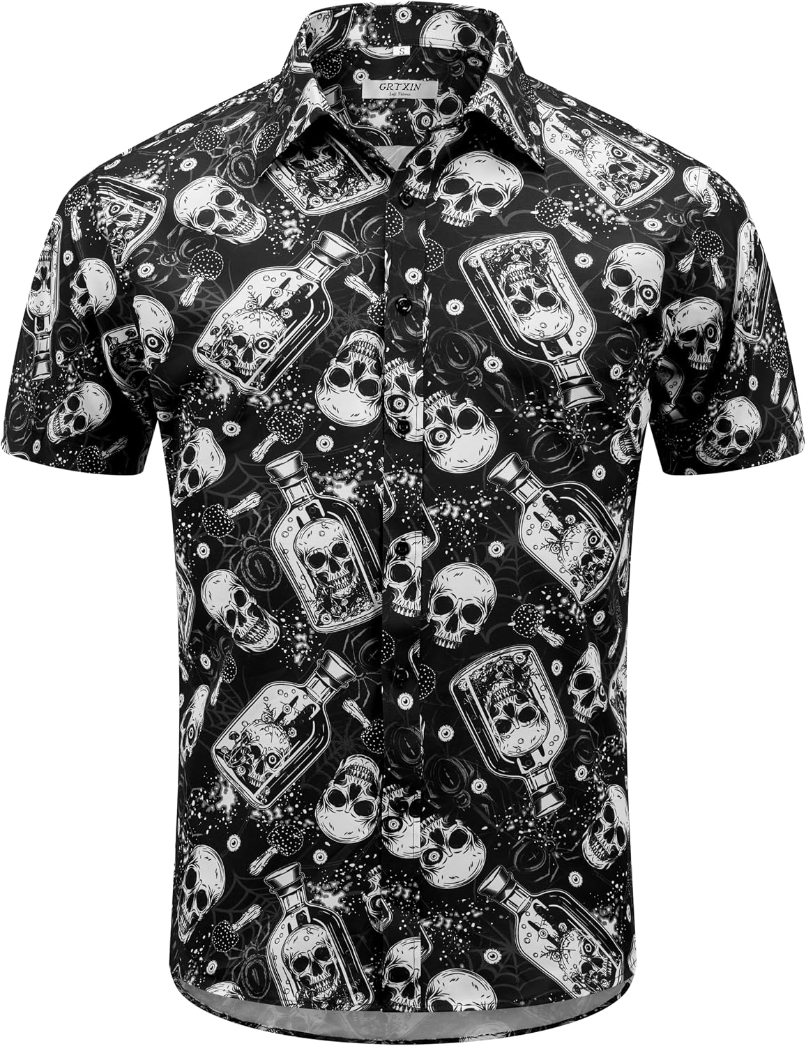 Men's Halloween Skeleton Shirt Short Sleeve Button Down Print Shirt