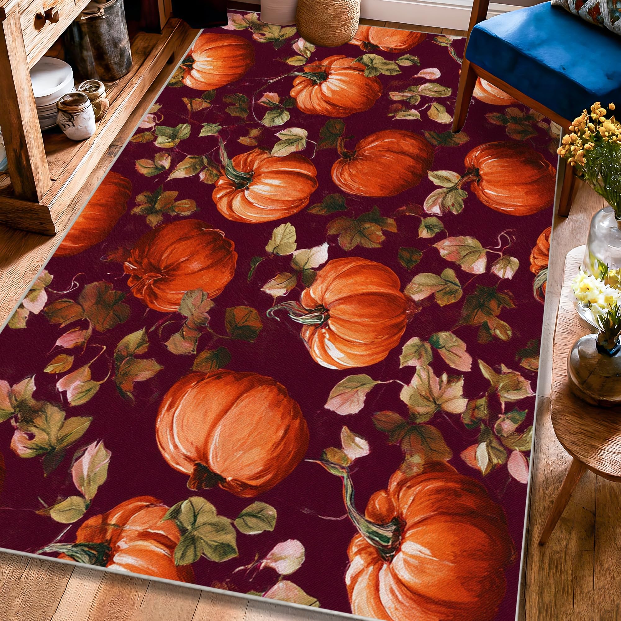 Tapis citrouille automne orange antidérapant rectangulaire 1,2 x 1,8 m pour chambre