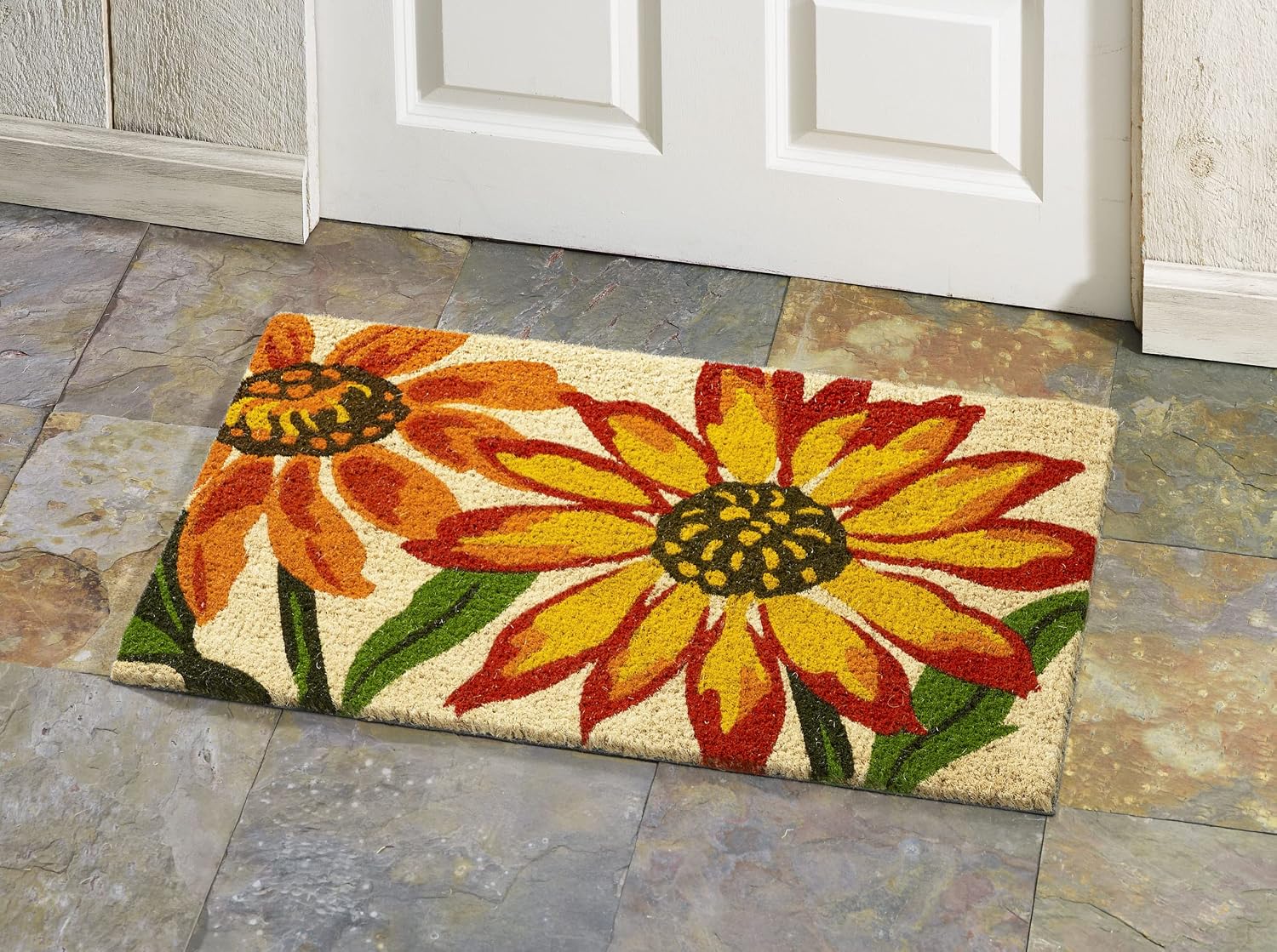 HF by LT Blanket Flower 100% Coir Doormat, 18 x 30 inches, Naturally Durable, PVC-Backing, Sustainable