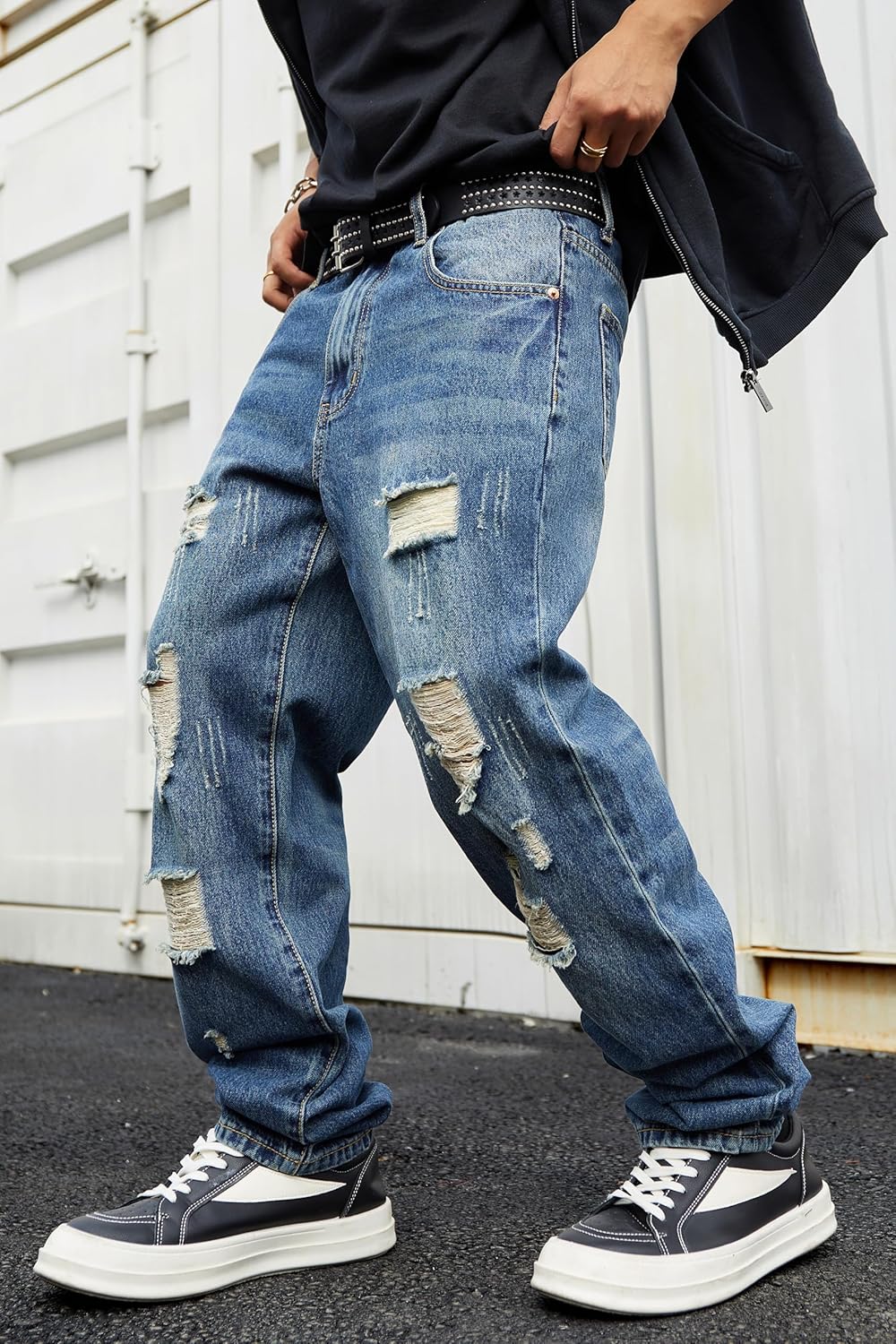 Men's Ripped Regular Fit Straight-Leg Jeans - Streetwear Y2K Hip Hop Distressed Non-Stretch Denim Pants - Image 4