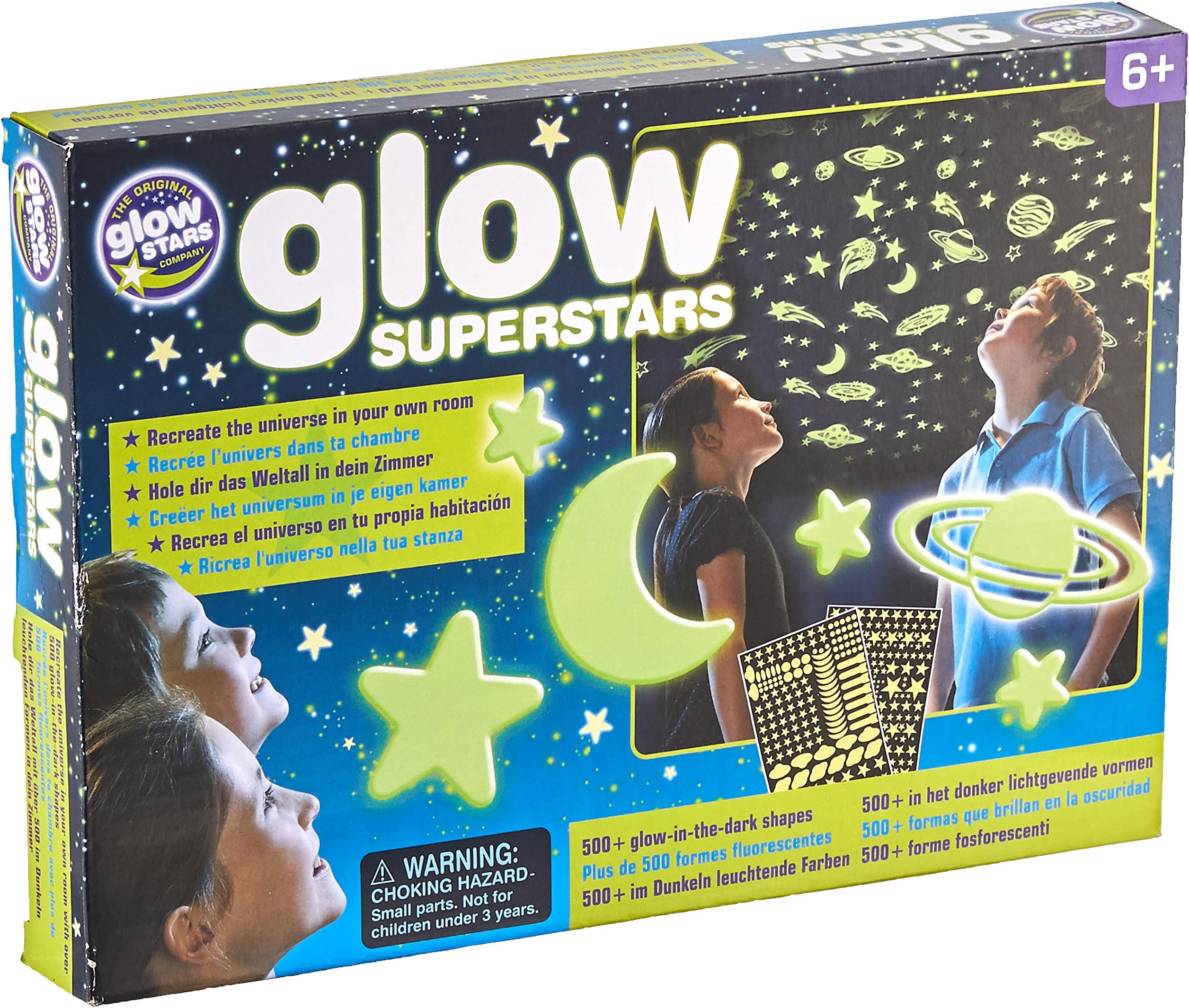 The Original Glowstars Company Glow Superstars Bumper Pack – 150 Plastic Glow in the Dark Stars, Planets, Meteorites and more plus 350 paper glow stars for Ceiling & Wall, Room Decor for Kids' Bedroom