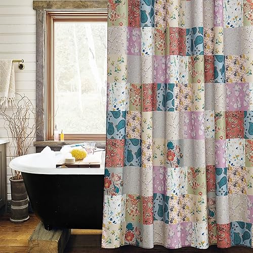 Miniatura 12 de KGORGE Cortina de ducha impermeable para baño, forro de cortinas de ducha estilo casa de campo, privacidad, decoración de habitación, ganchos