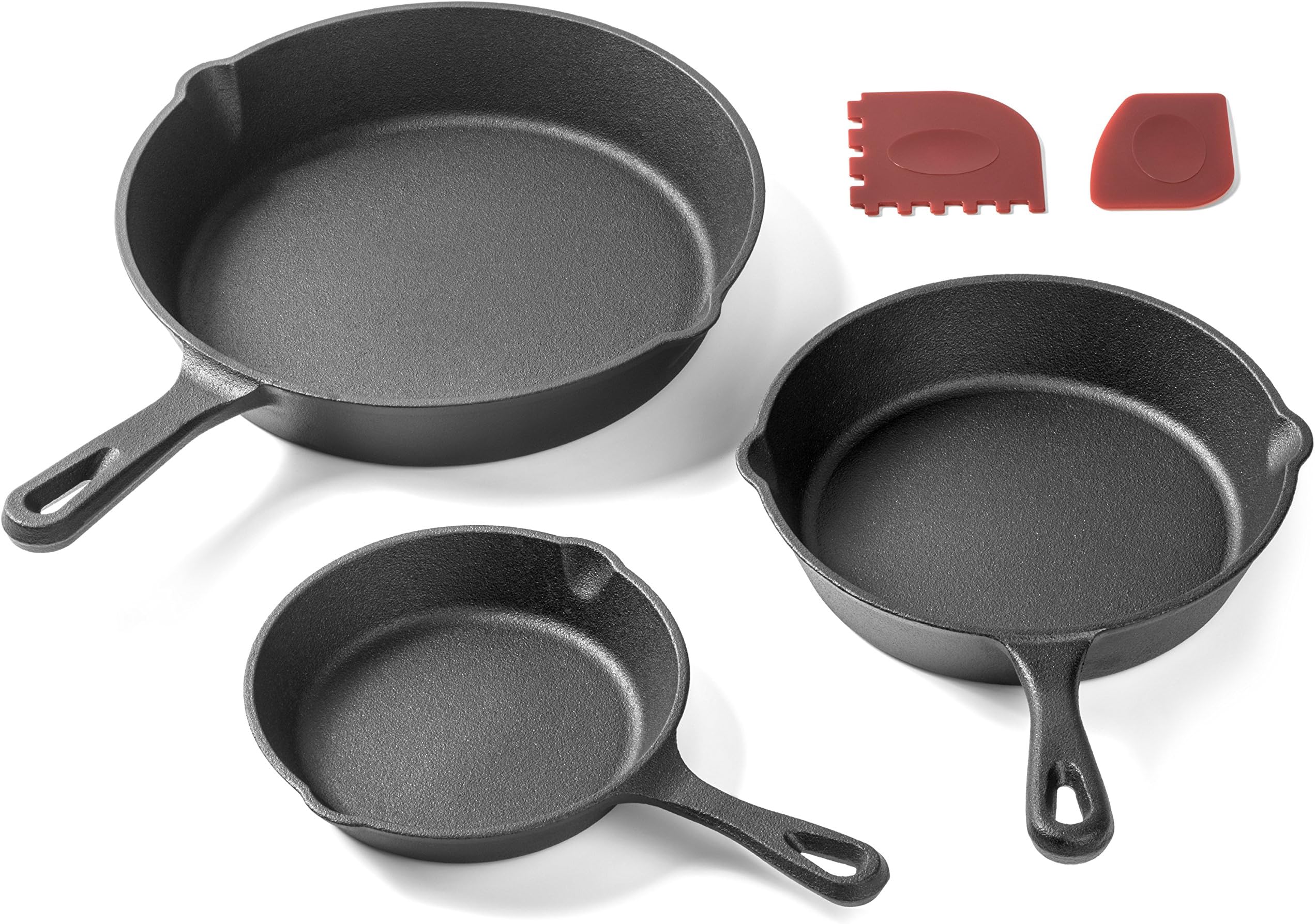 Pre-Seasoned Cast Iron Skillet 3 Piece Set (10, 8 inch & 6 inch Pans) Best Heavy Duty Professional Restaurant Chef Quality Pre Seasoned Pan Cookware For Frying, Saute, Cooking
