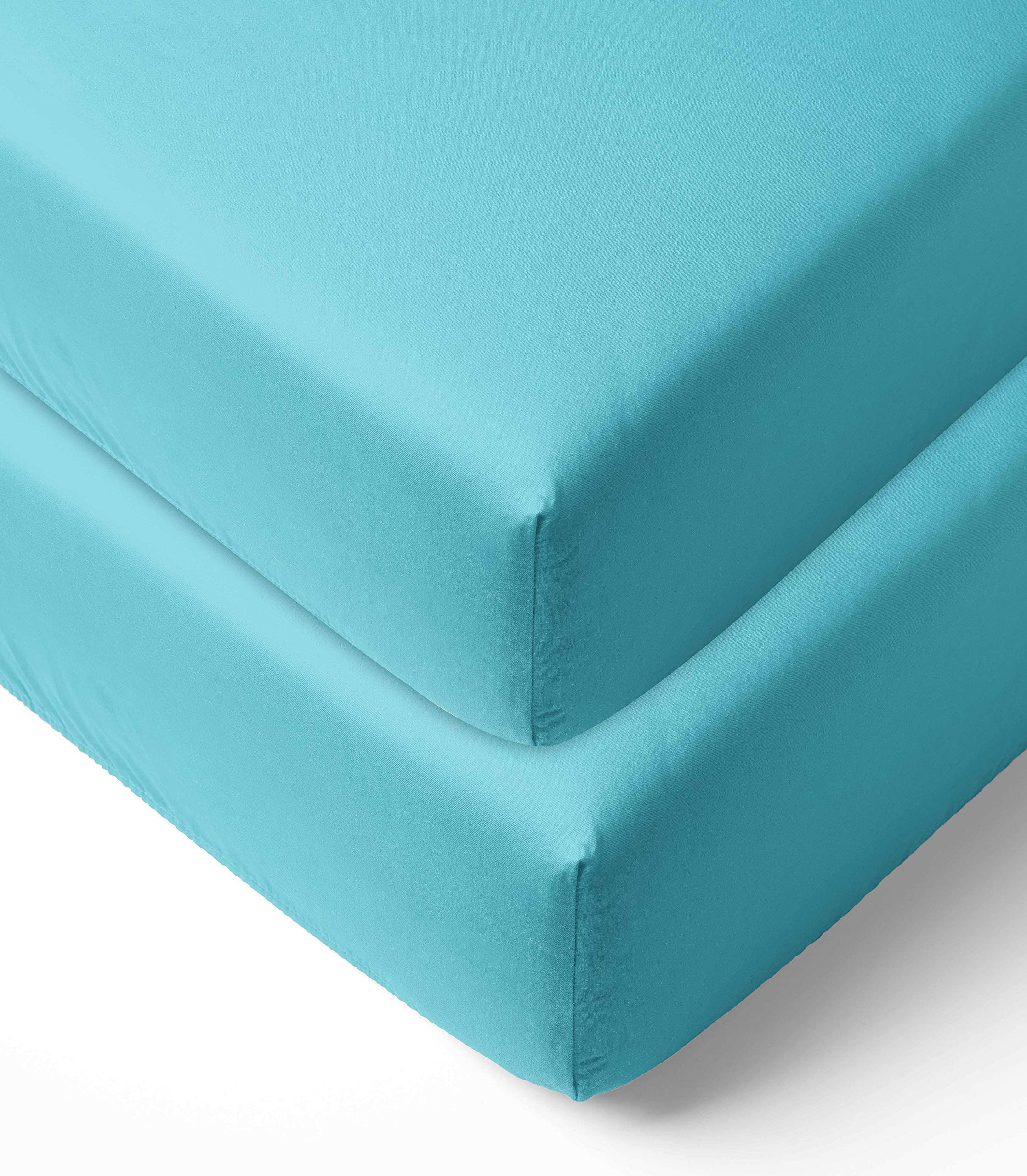 Bacati - 2 Pack Solid Neutral 100% Cotton Percale Universal Baby US Standard Crib or Toddler Bed Fitted Sheets (Aqua Turquoise)