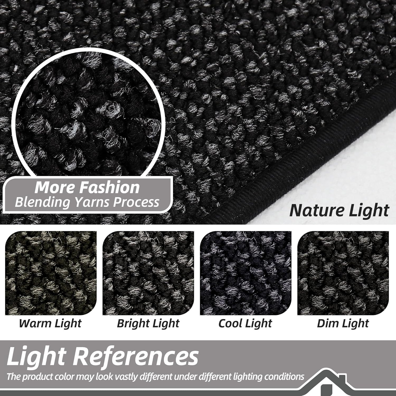 BEQHAUSE Dirt Trapper Door Mat 24" x 36" Half Circle Non-Slip Washable Doormats Entrance Rugs Absorbent Welcome Low Profile Floor Mats for Front Back Door and Entryway, Black