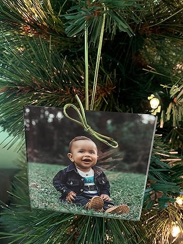 Miniatura 8 de Ice Prints Adornos de fotos de vidrio personalizados retrato rectangular Paquete de 3  Gran regalo para vacaciones árbol de Navidad cumpleaños