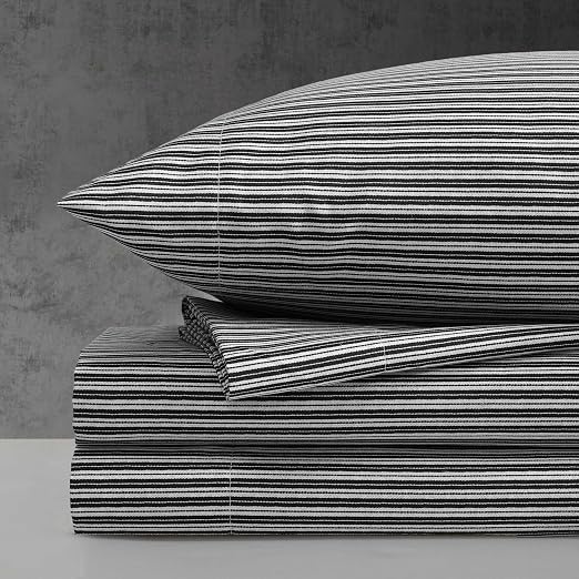 Kenneth Cole - King Sheet Set, Wrinkle-Resistant Bedding, Deep Pockets - Bed Sheets with Matching Bonus Pillowcases & Fitted Sheet (Twill Stripe Texture Black)