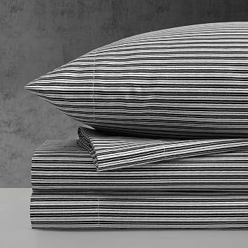 Kenneth Cole - Queen Size Sheet Set with Fitted Sheet & Pillowcases, Wrinkle-Free Bedding, Deep Pocket, Twill Stripe Texture Black