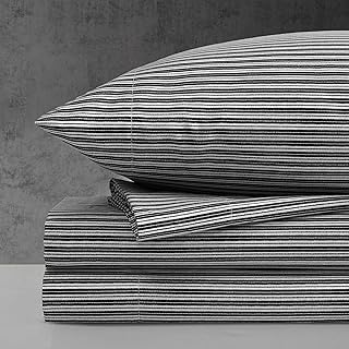 Kenneth Cole - Queen Sheet Set, Super Soft Wrinkle-Resistant Bedding with Bonus Pillowcases, Striped Home Decor, Oeko-Tex Certified (Twill Stripe Texture Black, Queen)