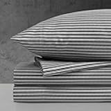 Kenneth Cole - Queen Sheet Set, Super Soft Wrinkle-Resistant Bedding with Bonus Pillowcases, Striped Home Decor, Oeko-Tex Certified (Twill Stripe Texture Black, Queen)