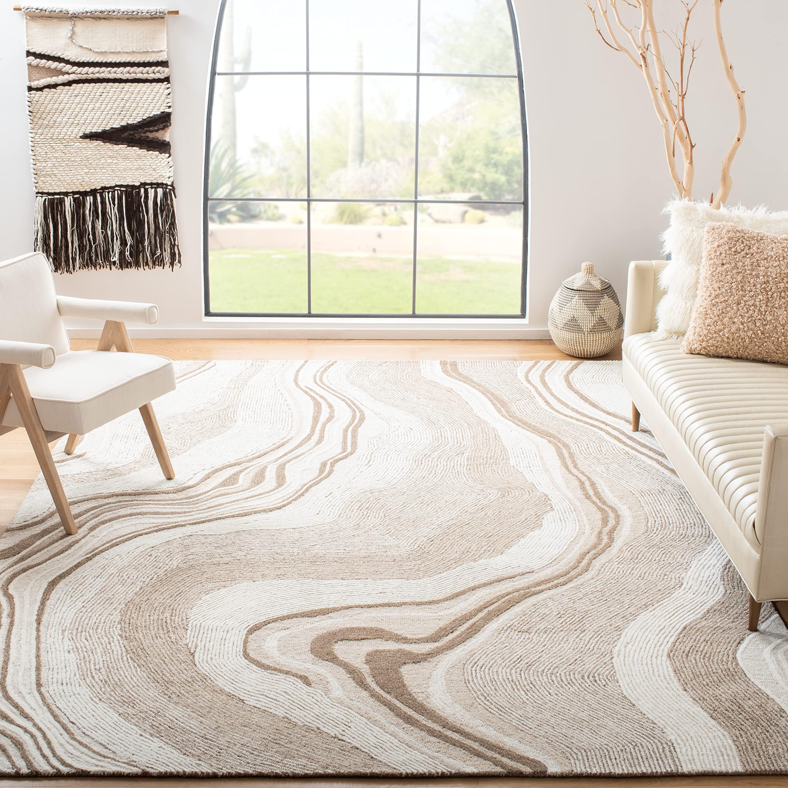 SAFAVIEH Fifth Avenue Collection Area Rug - 10' x 14', Beige & Ivory, Handmade Mid-Century Modern Abstract New Zealand Wool, Ideal for High Traffic Areas in Living Room, Bedroom (FTV121B)