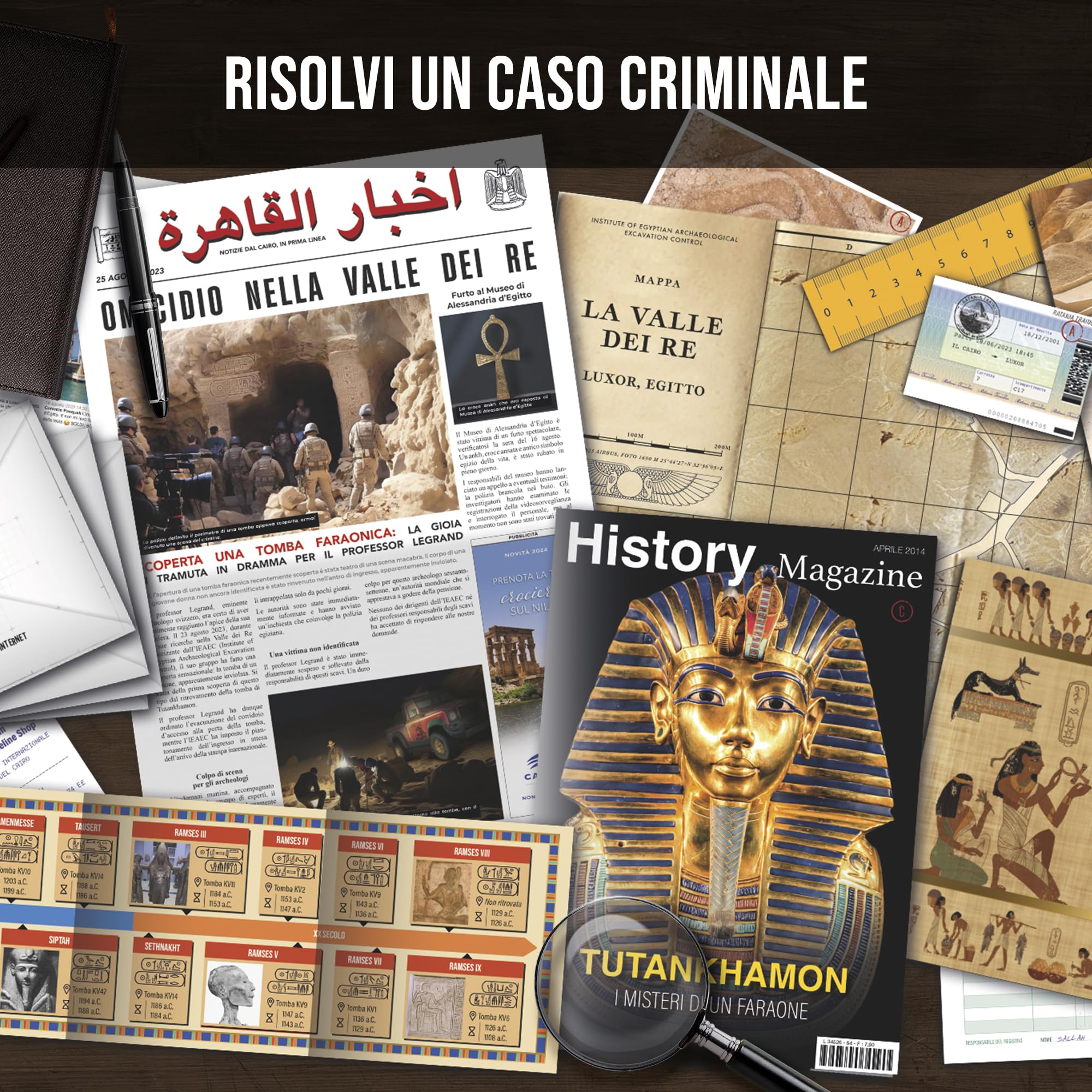Profiler – Mistero nella Valle dei Re: Scoperta macabra in una tomba faraonica – Gioco investigativo tipo escape game con prove reali – 1-6 giocatori, 1h30-2h