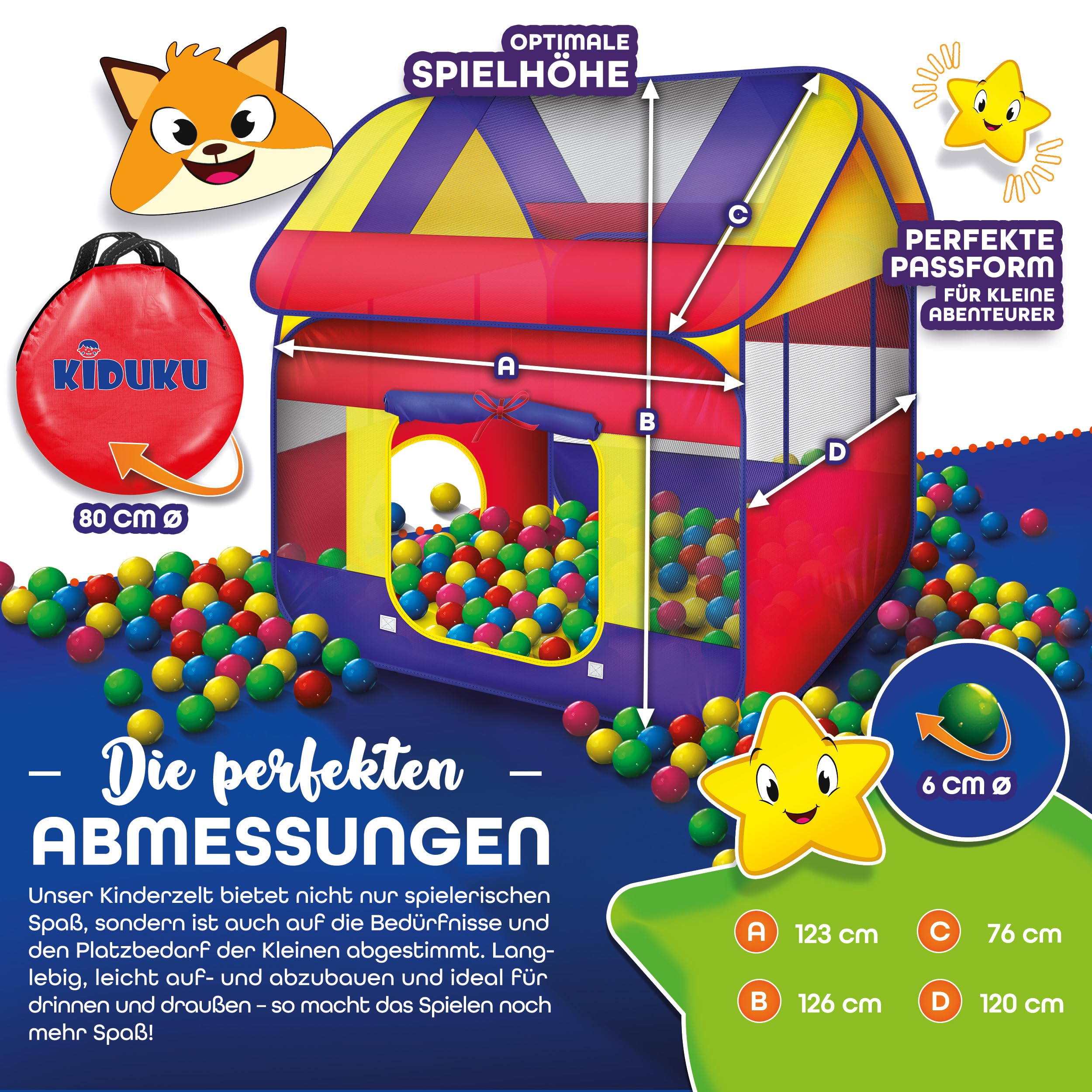 KIDUKU® Bällebad XXL + 300 Bälle + Tasche Spielhaus Babyzelt Spielzelt Kinderzelt ideal für dinnen und draußen