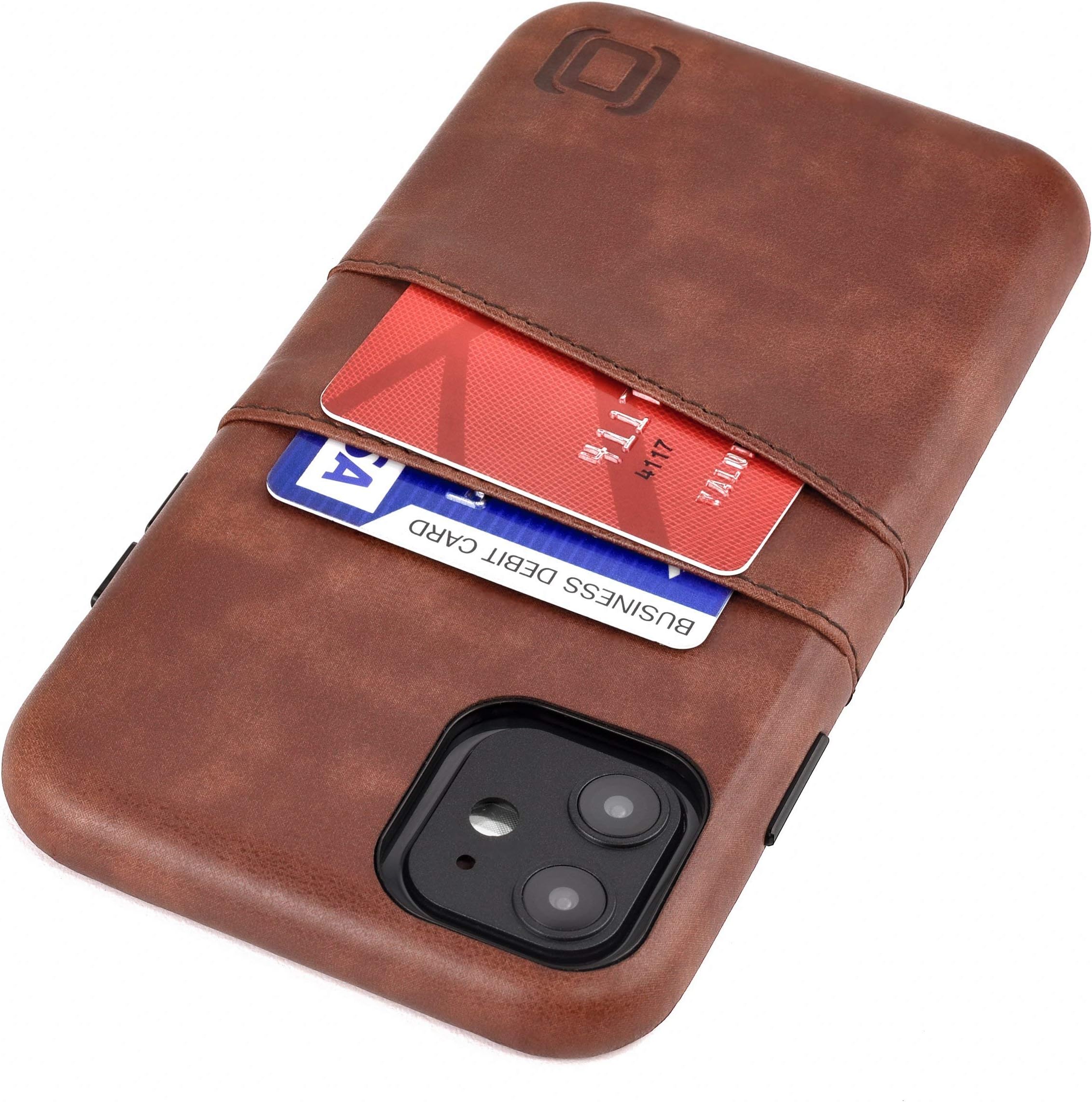 Dockem Wallet Case for iPhone 11: Built-in Metal Plate for Magnetic Mounting & 2 Credit Card Holders (6.1" Exec M2, Synthetic Leather, Brown)
