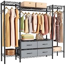 Golpart Heavy Duty Garment Rack Clothes Rack,Large Metal Closet Organizer System Storage Wardrobe,Freestanding Clothing Rack with 8 Adjustable Wire Shelves&3 Hang Rods,MaxLoad 900lbs