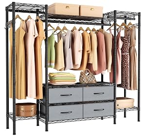 Heavy Duty Garment Rack Clothes Rack Large Metal Closet Organizer System Storage Wardrobe Freestanding Clothing Rack with 8