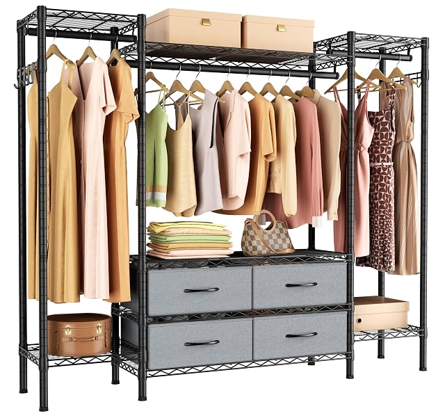 Heavy Duty Garment Rack Clothes Rack Large Metal Closet Organizer System Storage Wardrobe Freestanding Clothing Rack with 8