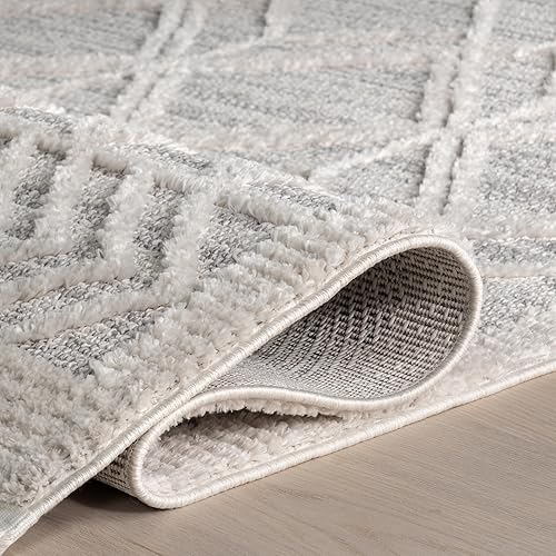 Miniatura 6 de nuLOOM Ansley - Alfombra marroquí ovalada de 7 x 9 con borlas, gris claro, diseño bohemio con textura alta-baja, pelo alto de felpa, resistente a