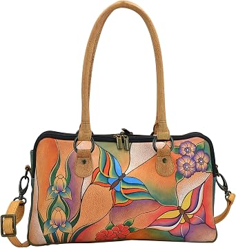 Anna by Anuschka Womens Hand-Painted Genuine Leather Multi Compartment Satchel