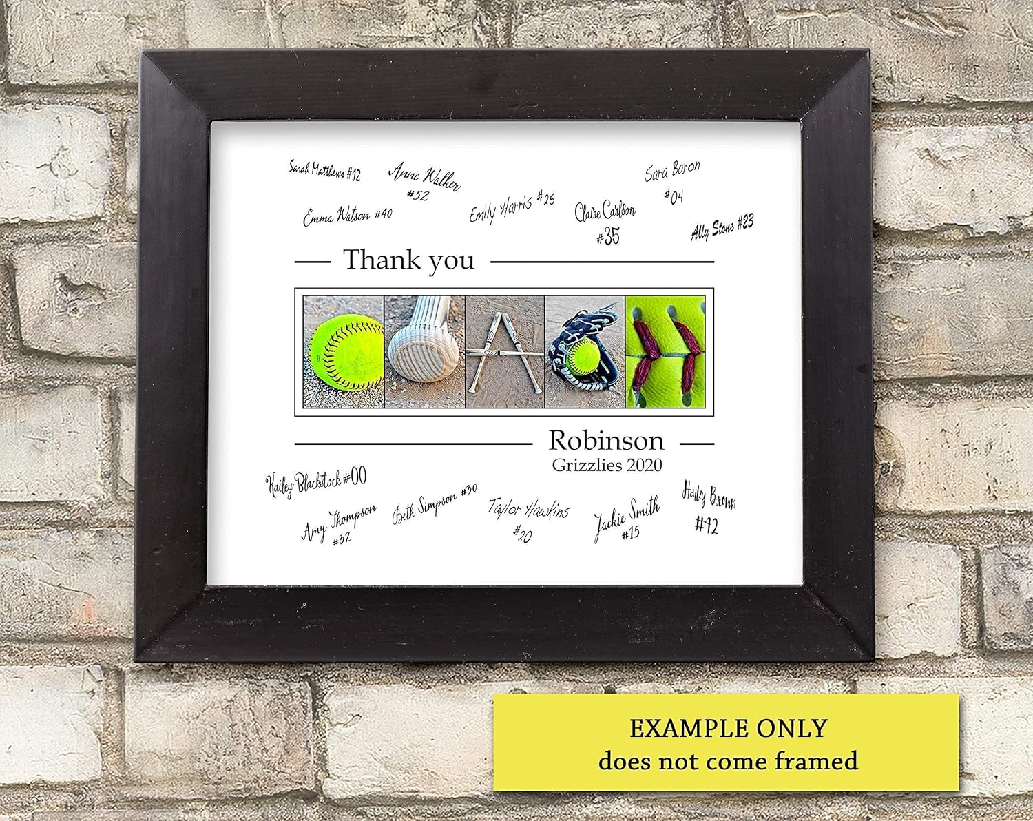 Softball coach's Gift with player's signatures - Gift for Softball coach - 11x14 with border for signatures