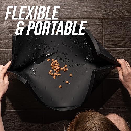 Miniatura 7 de Leash Boss Tapete de comida para perros y cuencos de agua, de silicona impermeable, para alimentación de mascotas, bordes elevados extra altos,