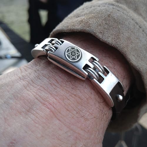 Miniatura 5 de Jewish Star of David Black Leather Bracelet for Men and Women One Size Adjustable