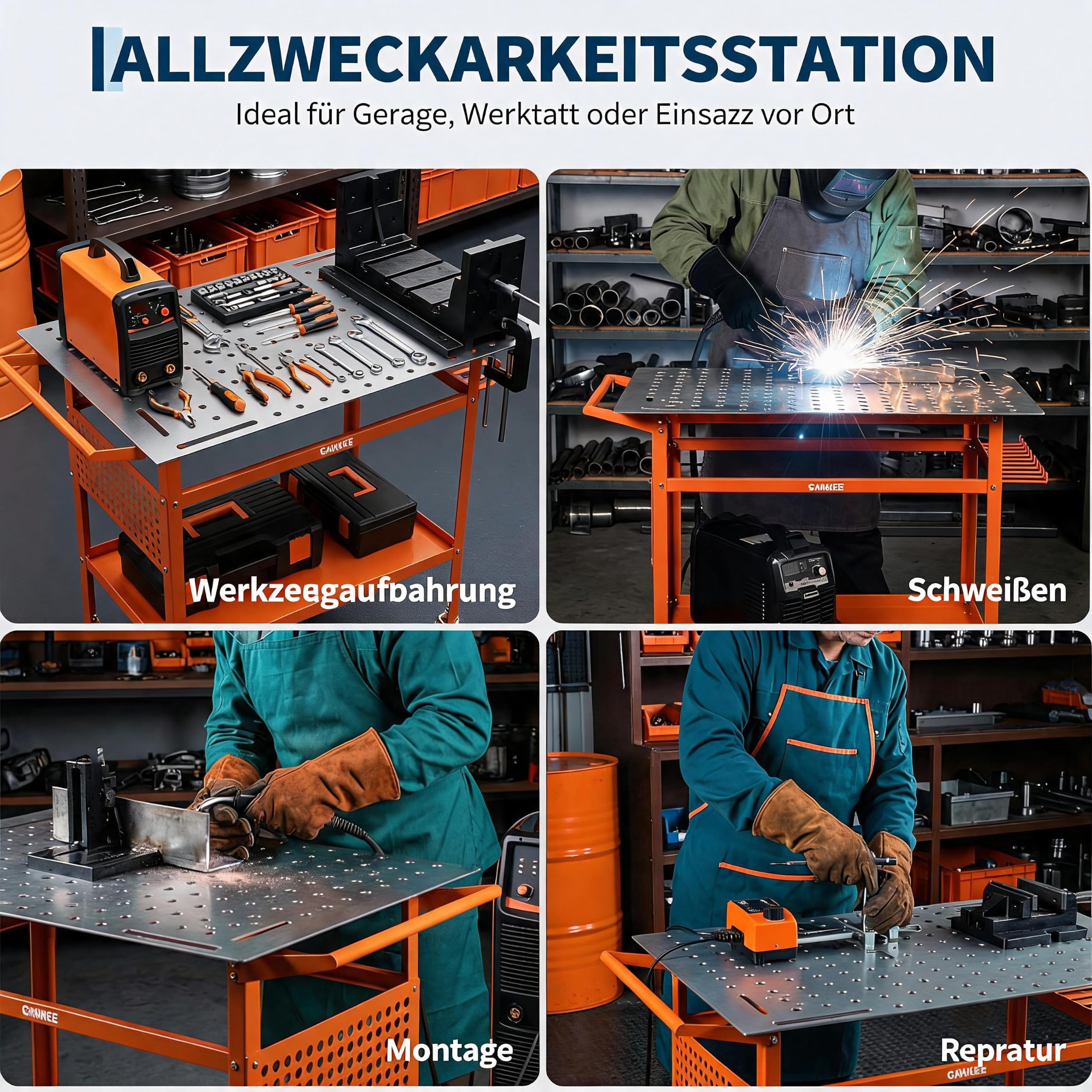 IDEALHOUSE Schweißtisch Mit Lochplatte, Mobile Werkbank, 91x61 cm, Orange