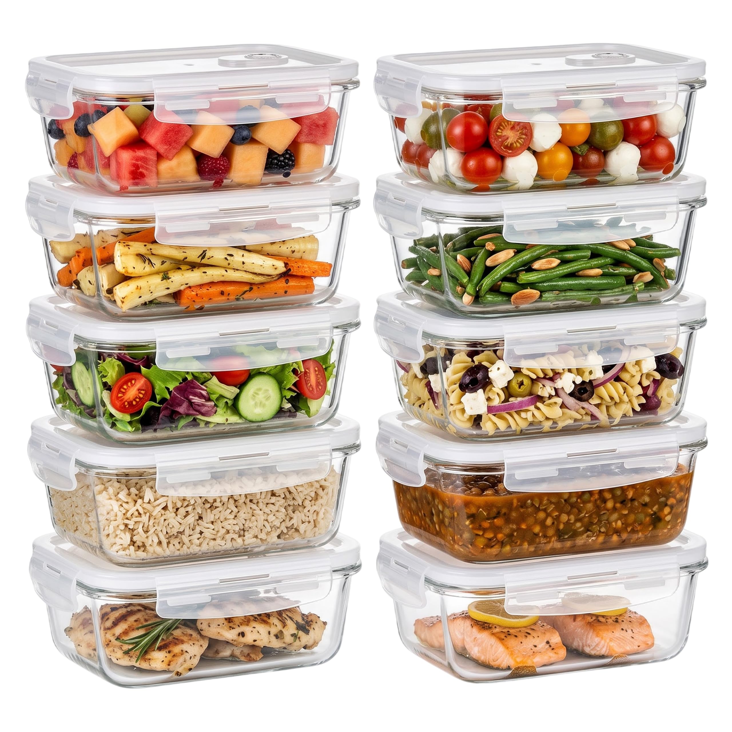 STL 10 Pcs Glass Food Storage Containers 410 ML Meal Prep Container with Lids Airtight, for Lunch, Pantry Organizers and Storage, Glass Lunch Boxes for Freezer Oven Safe, Leak Proof