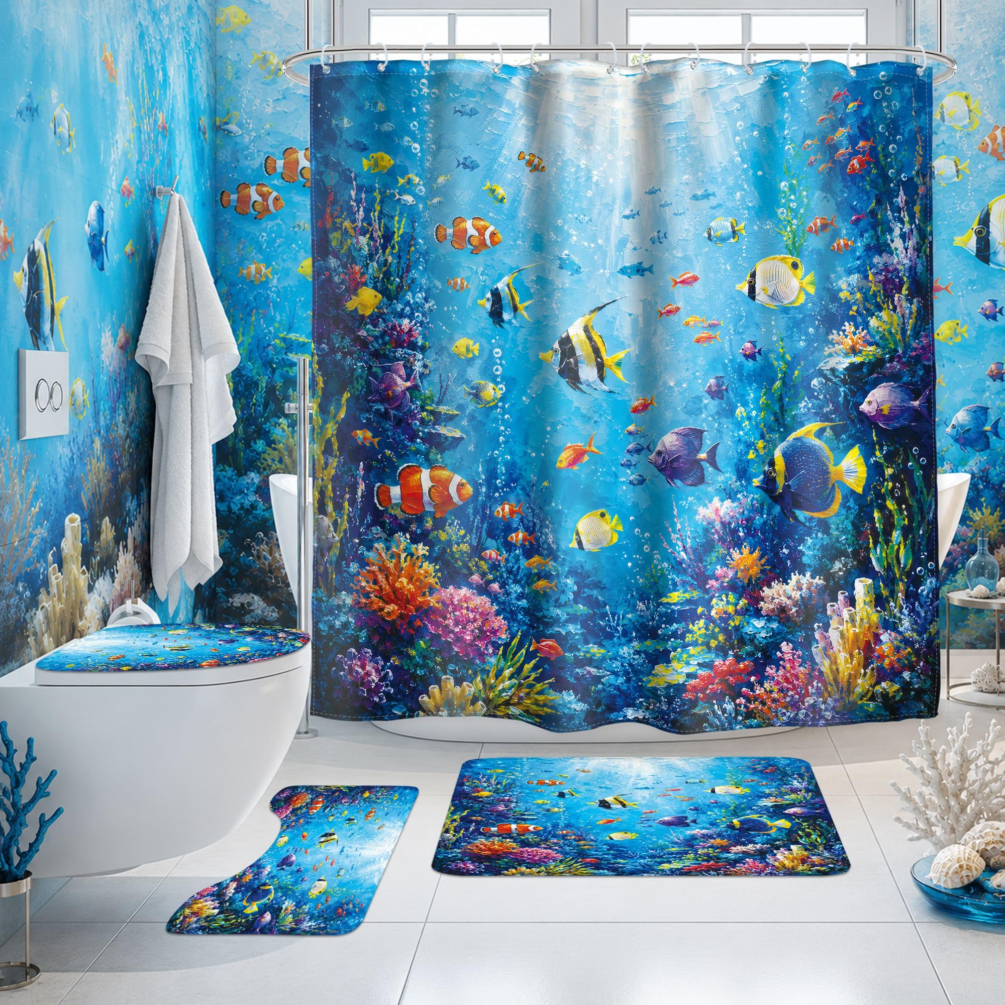 Fish Beach Shower Curtain - Underwater Tropical Design -19