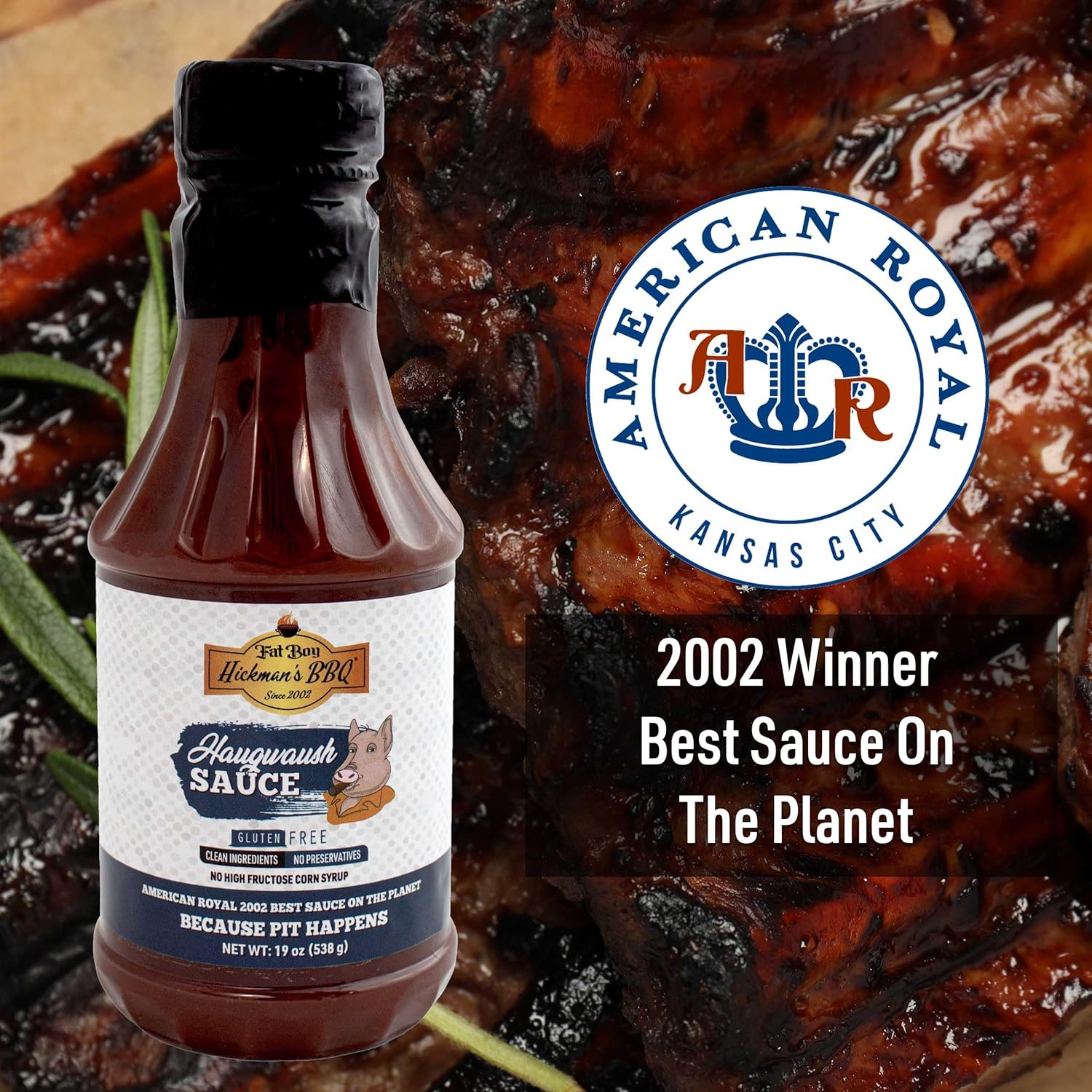 Fat Boy Hickman's BBQ Haugwaush Sauce PACK OF 2 - Perfect for Beef, Pork, Chicken, Pulled Pork and Ribs - Clean Ingredients, Gluten Free, No MSG & No High Fructose Corn Syrup - 19 oz (538 g)