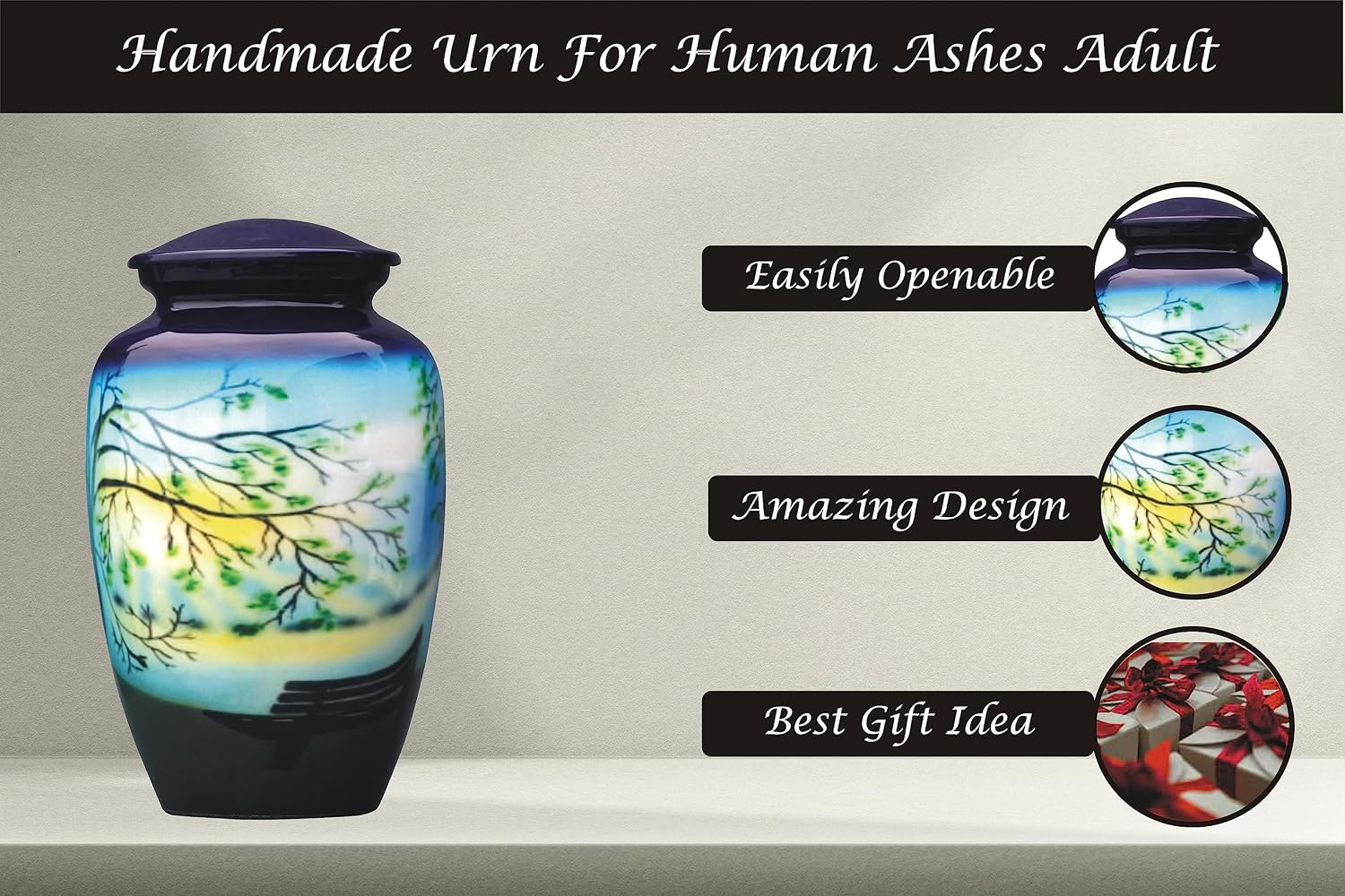 Cremation Urn for Ashes Adult, Handmade Urn for Pet Ashes, Burial Urn Container for Human Remains Memorial Funeral Urn