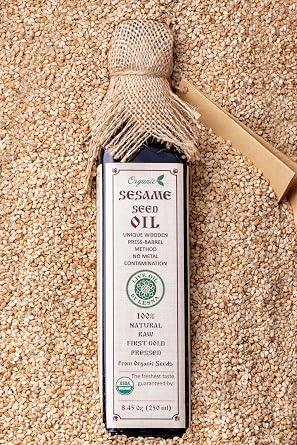 Organic Sesame Seed Oil, Cold-Pressed Raw Non-GMO 8.45 fl oz 250 ml | USDA Organic | Unrefined | No Preservatives | Vegan & Keto Friendly