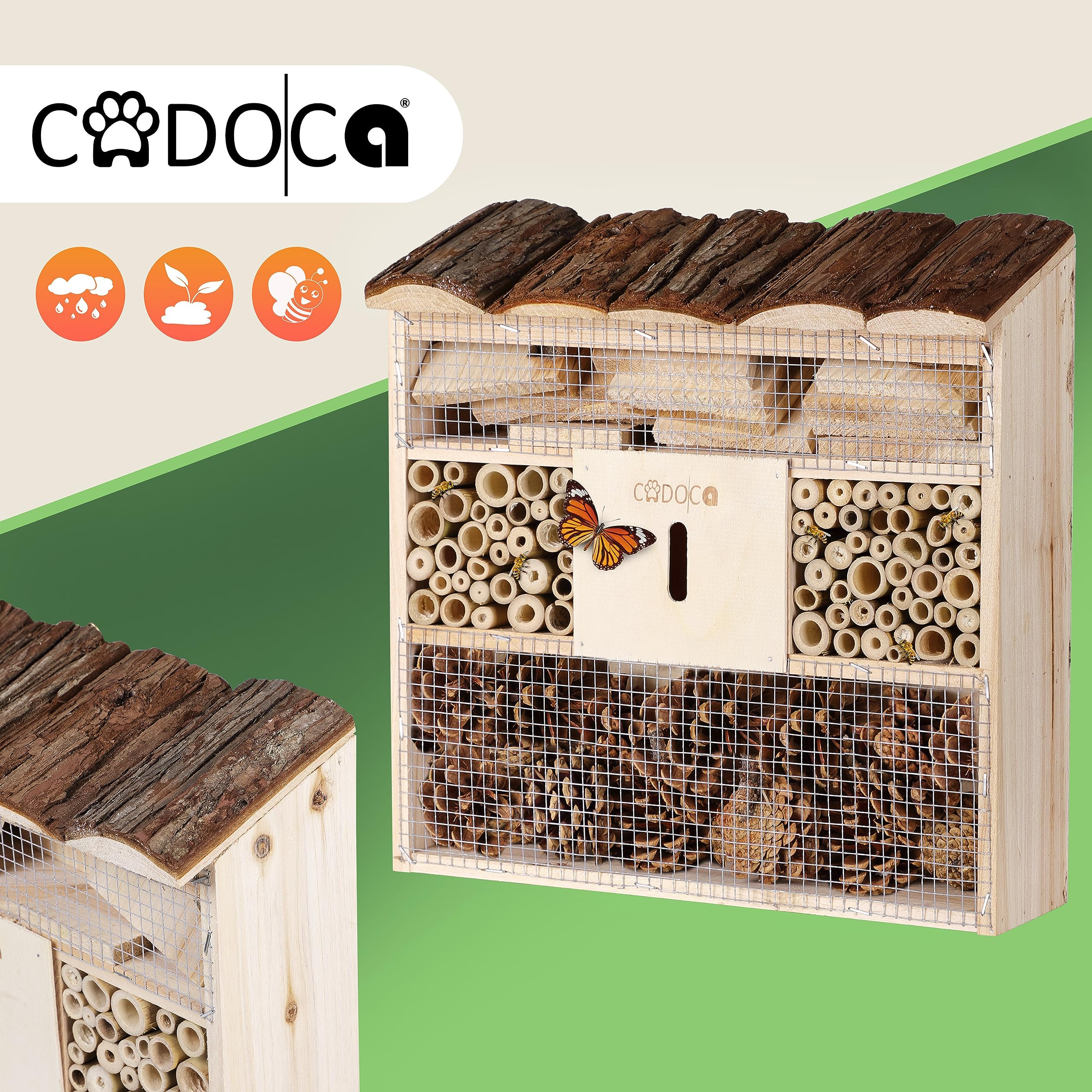 CADOCA® 2X Hotel de Insectos de Madera 31x31cm Observatorio de Insectos Casa Natural Nido para Colgar Abejas Jardín