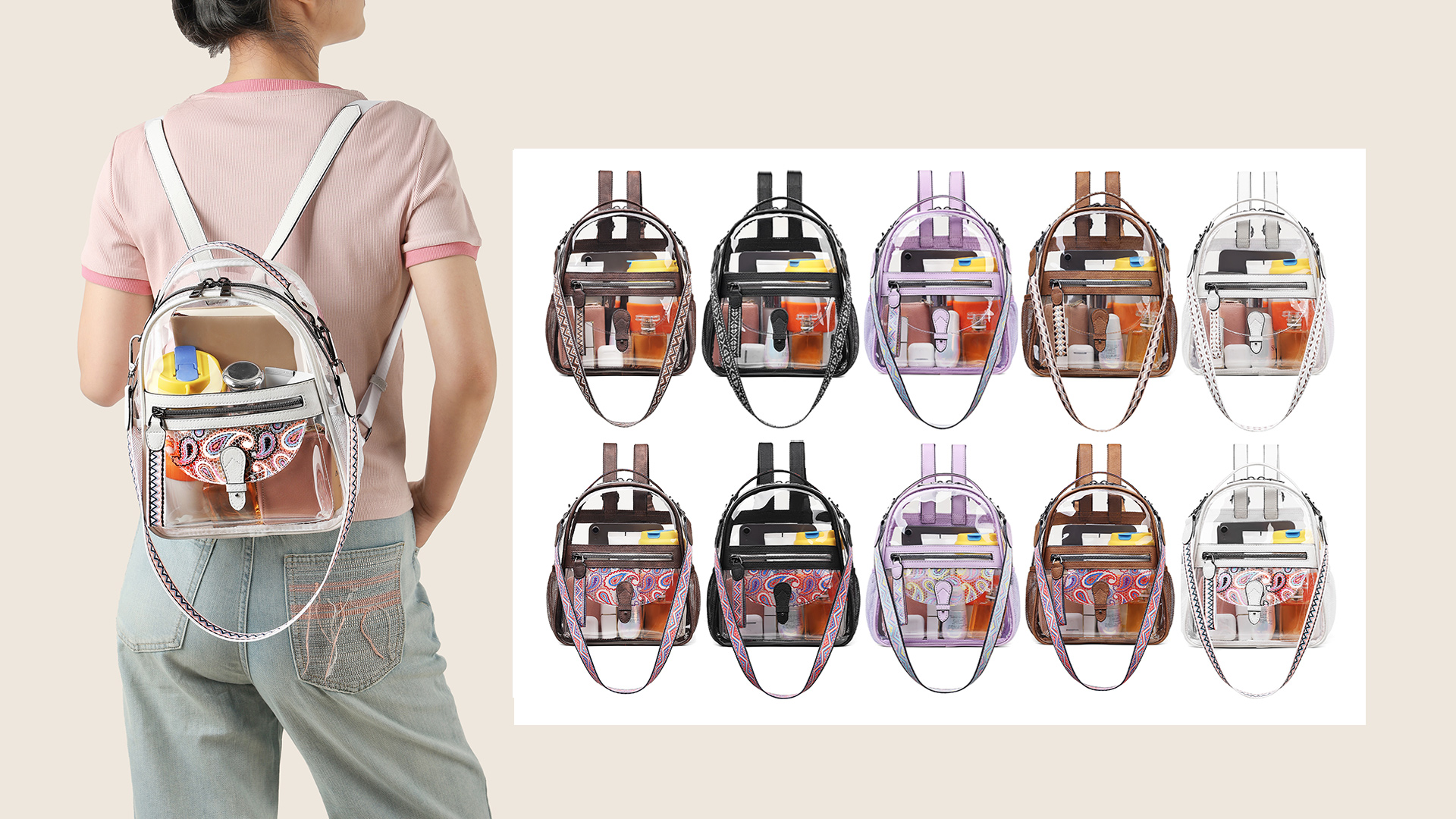 4451 Clear Small Backpack Purse  Designer Transparent Shoulder Handbag Betsey Johnson If The Bag Fits Clear Mini Backpack – goSASS main image 2