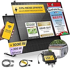 1000 W Balcony Power Station with Bracket (Garden Shed) – 800 W Complete Socket – Latest 800 Watt Inverter – Solar System Complete Set – 500 W Bifacial Solar Panels Including Accessories