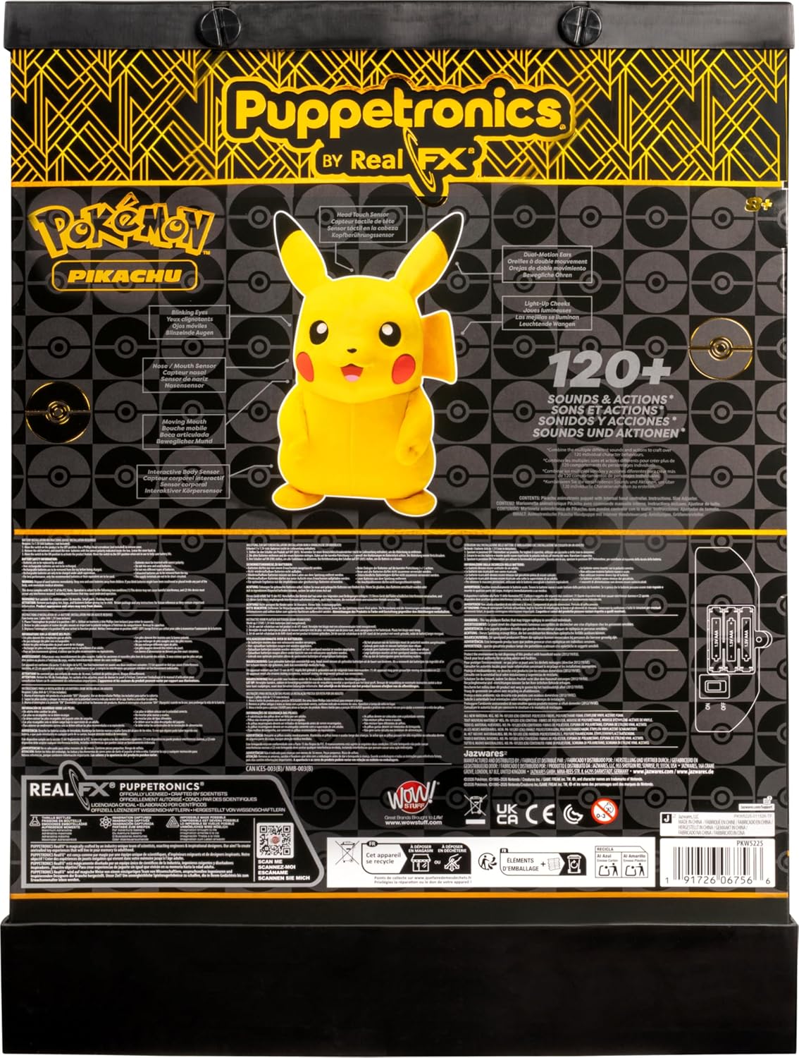 Pokémon Pikachu Puppetronic by RealFX - 16-Inch Interactive Plush with 120+ Animations of Movement, Lights, and Sounds