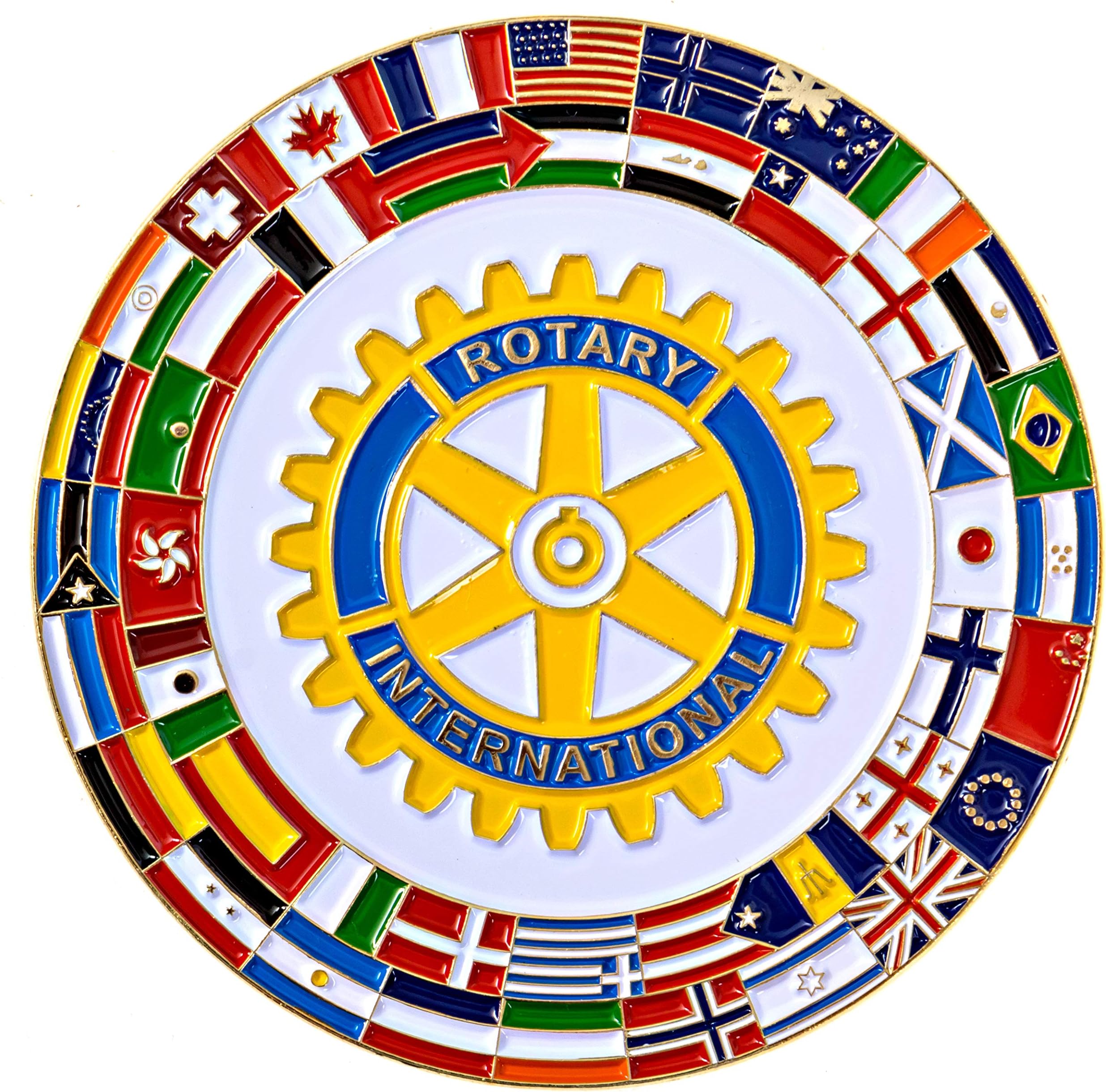 The Masonic Exchange Rotary International with Flags Fraternal Auto Emblem - [Multicolored][3'' Diameter]