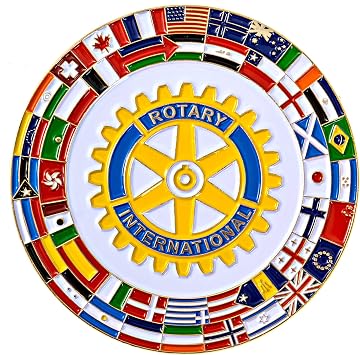 Rotary International with Flags Fraternal Auto Emblem - [Multicolored][3 Diameter]